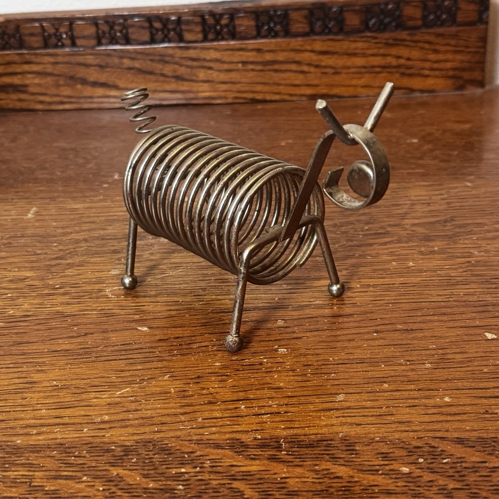 Vintage Metal Pig Letter Holder Napkin Holder Wire Coil Desk Organizer